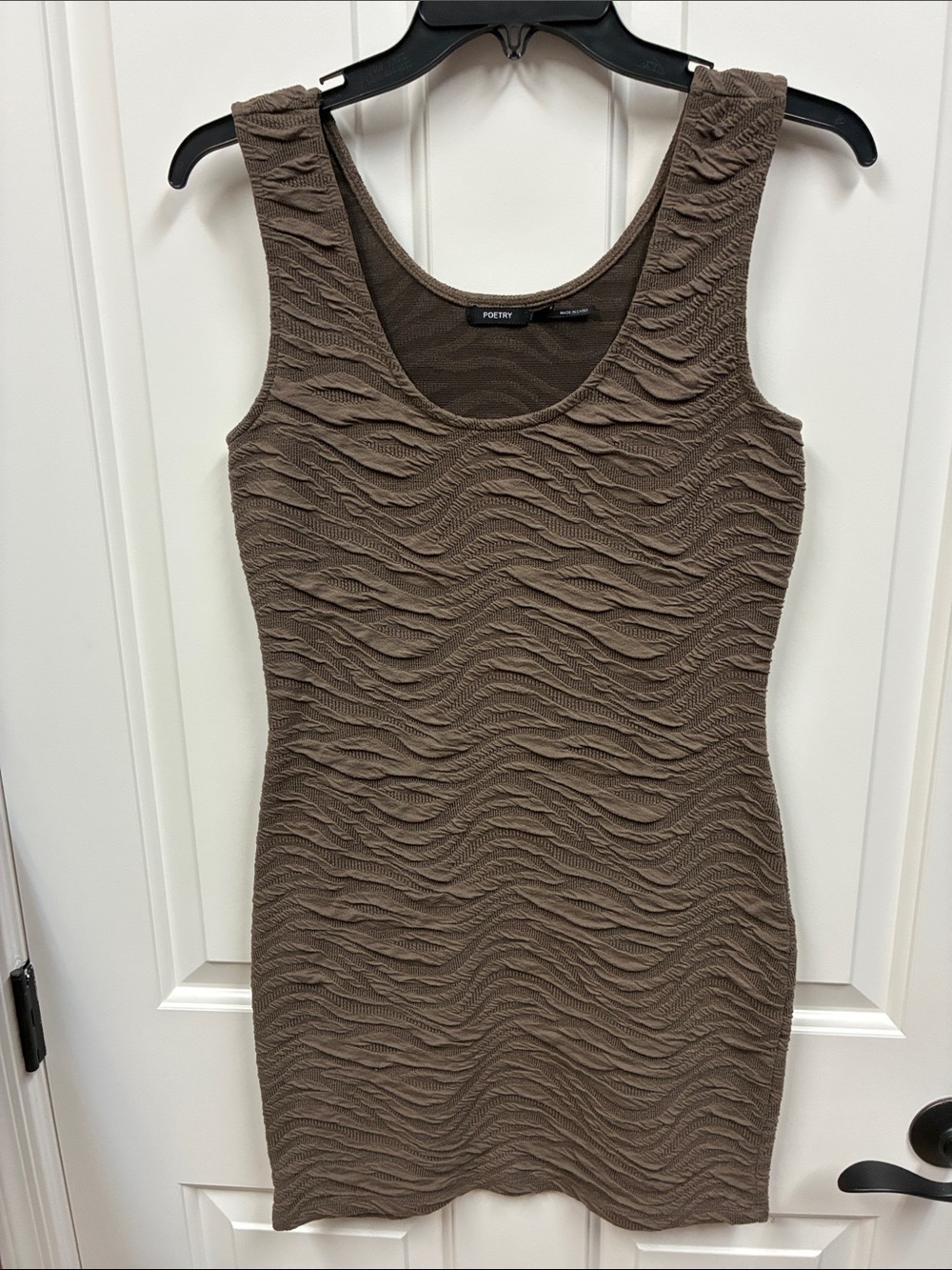 Poetry Textured Sleeveless Mini Dress in Brown Taupe